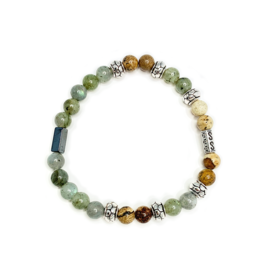 Labradorite, Picture Jasper Bracelet with Hematite & Silver Accent - 6mm