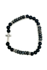 Black Agate, Labradorite Bracelet with Cross - 6mm