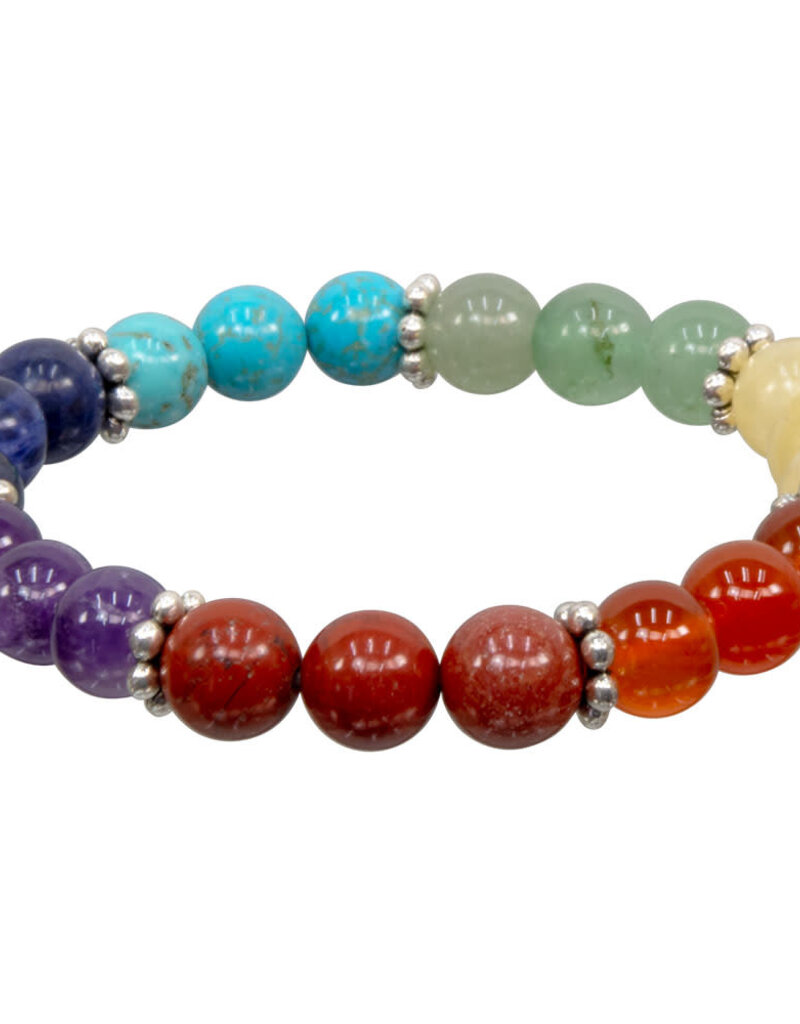 7 Chakra Bracelet with Flower Spacers - 8mm