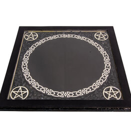 Glass Scrying Mirror with Pentacles and Black Tourmaline Chips