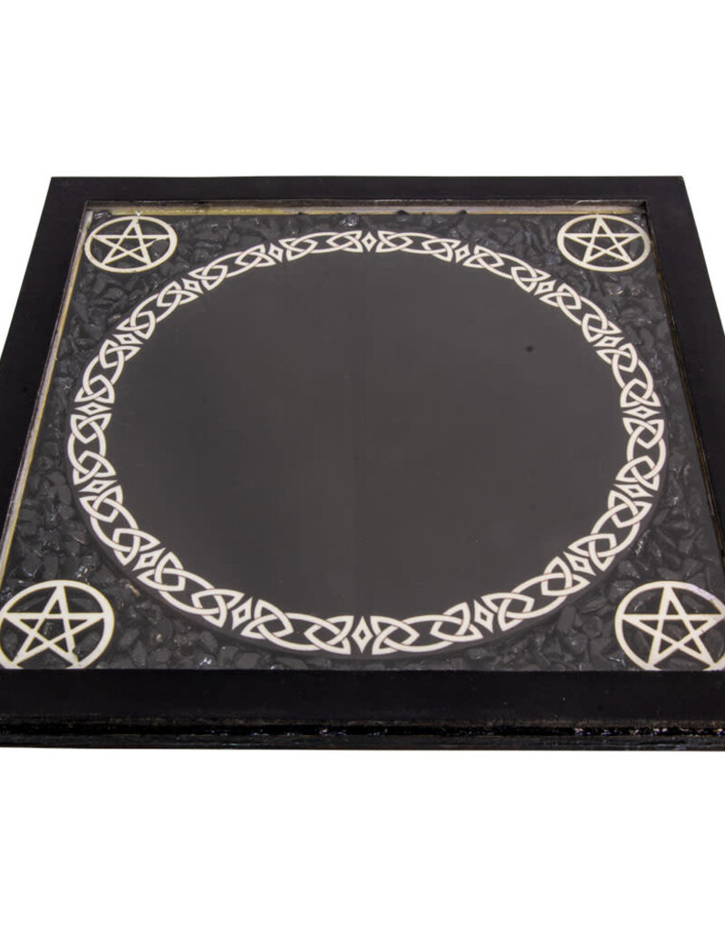 Glass Scrying Mirror with Pentacles and Black Tourmaline Chips