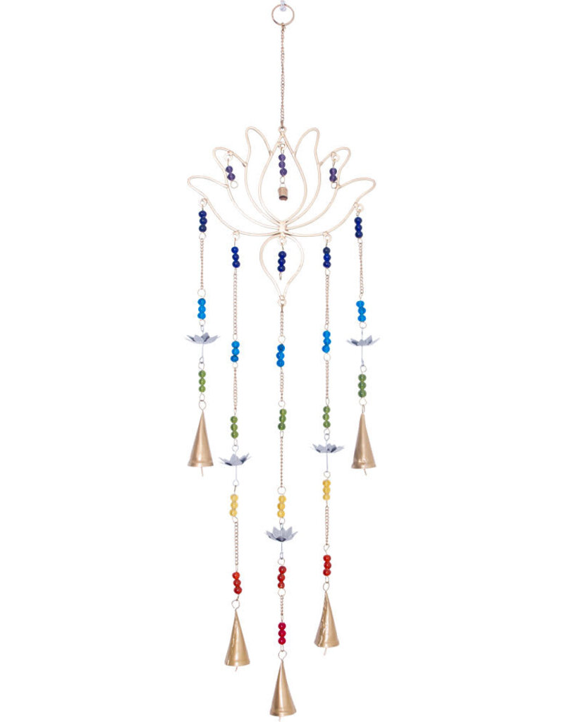 Brass Bell Chime - Lotus w/ Glass Chakra Beads