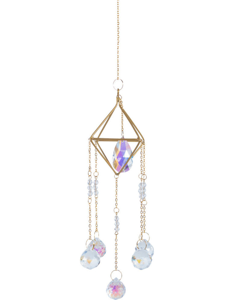 Hanging Crystal- AB Crystal Prism Suncatcher w/ Crystal Spheres