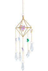 Hanging Crystal- AB Heart Suncatcher w/ Multi - Colored Glass Beads & Clear Crystals