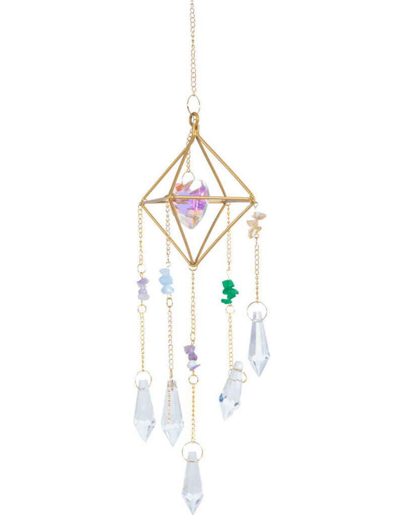 Hanging Crystal- AB Heart Suncatcher w/ Multi - Colored Glass Beads & Clear Crystals