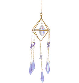 Hanging Crystal- AB Crystal Prism Suncatcher w/ Amethyst Chips & Purple Crystals