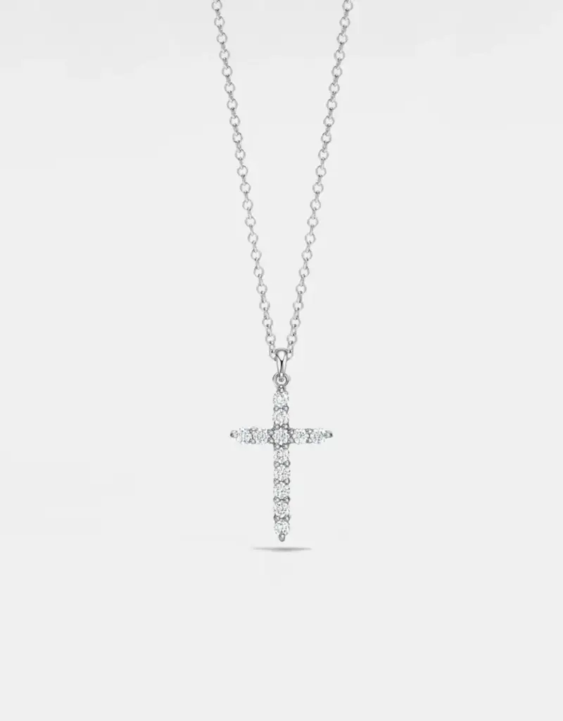 Moissanite Cross Pendant Necklace in 925 Sterling Silver- N0421-S0.36