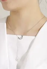 Moon Star Charm Lariat Y Necklace- Stainless Steel- N0133-SST