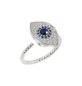 Evil Eye Anxiety Fidget Spinner Ring Sterling Silver- R0200-SS