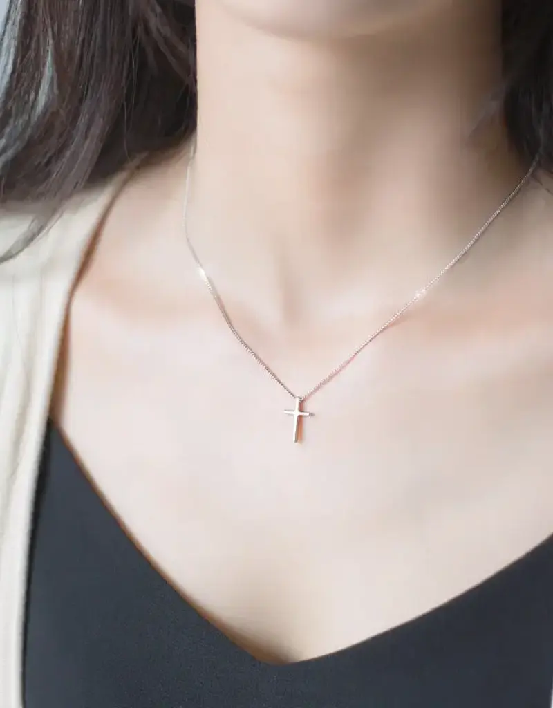 Dainty Cross Charm Necklace Sterling Silver- N0182-S