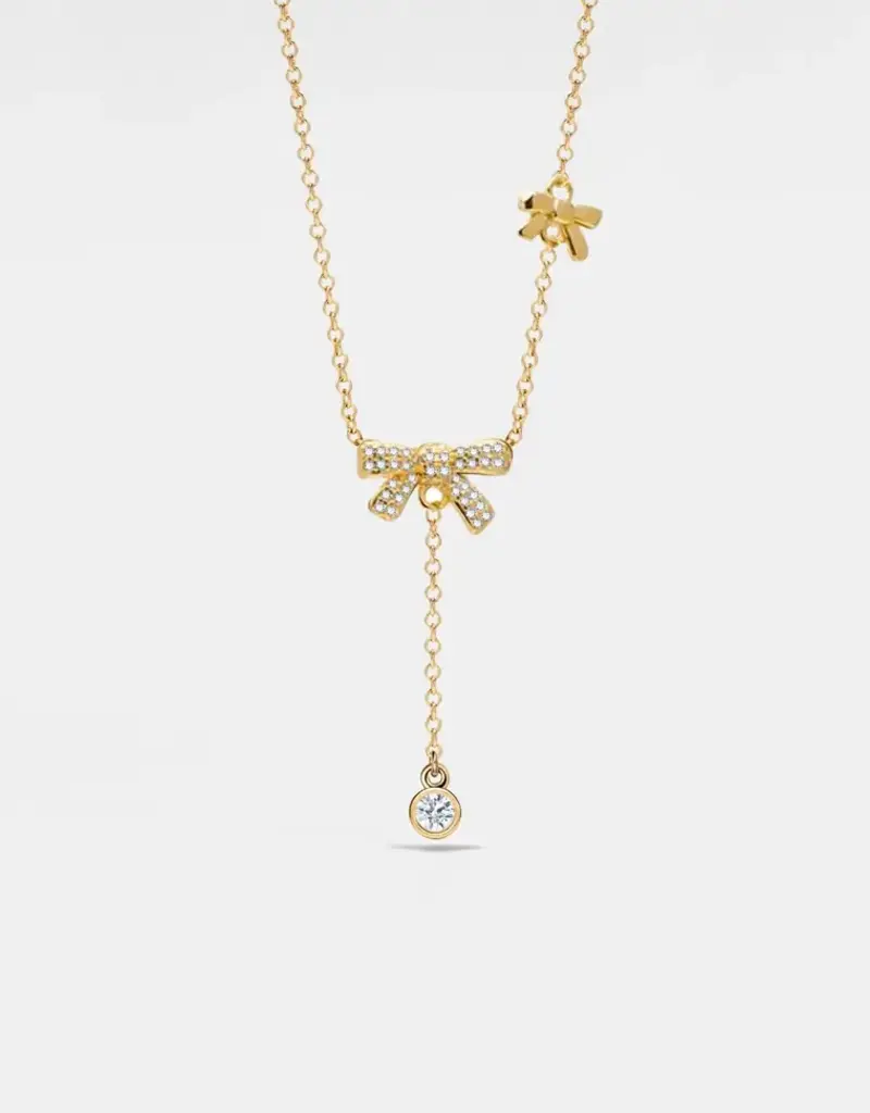 Dainty Bow Tie Bowknot Necklace Sterling Silver Gold Plated- N0517-G