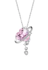 Pink Heart Planet Moon Star Necklace Sterling Silver - N0489