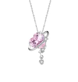 Pink Heart Planet Moon Star Necklace Sterling Silver - N0489