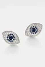 Turkish Blue Evil Eye Stud Earrings Sterling Silver- E0221-S