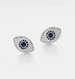 Turkish Blue Evil Eye Stud Earrings Sterling Silver- E0221-S