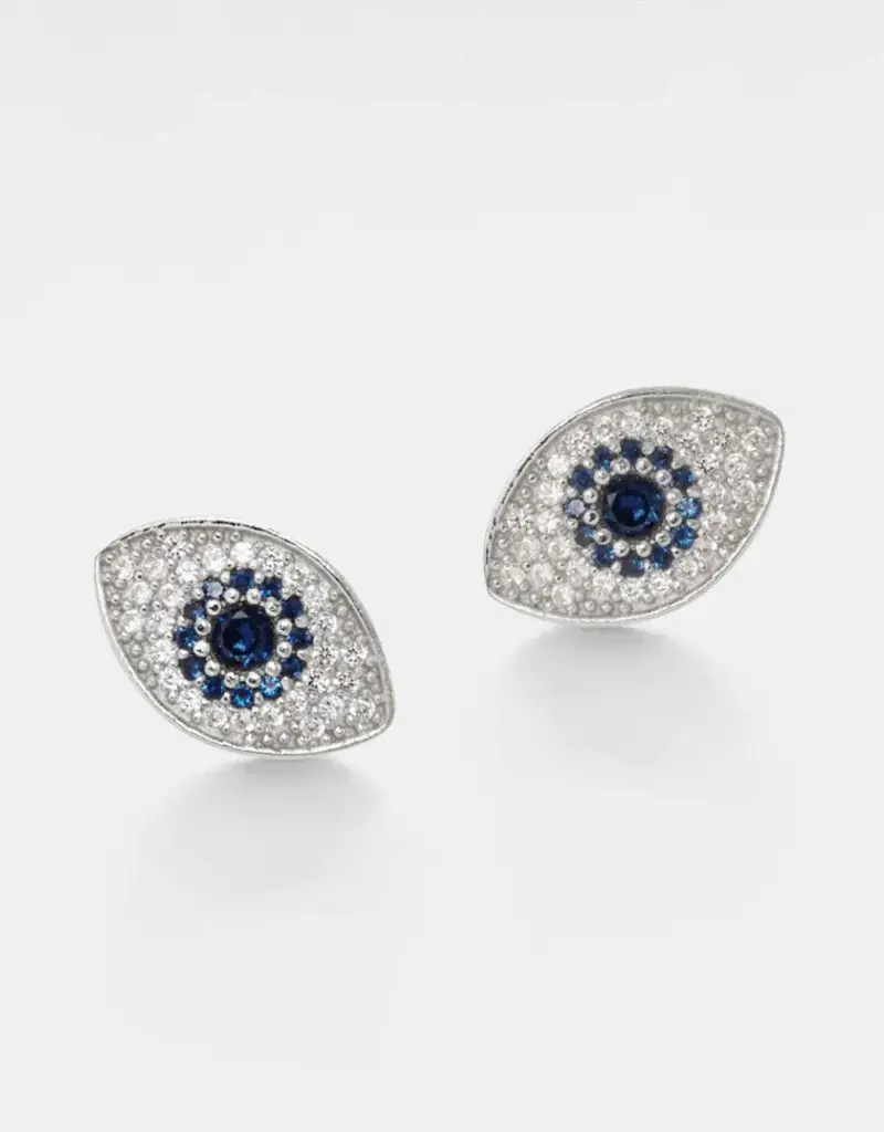 Turkish Blue Evil Eye Stud Earrings Sterling Silver- E0221-S