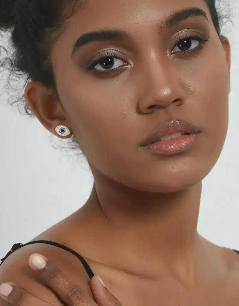 Turkish Blue Evil Eye Stud Earrings Sterling Silver- E0221-S