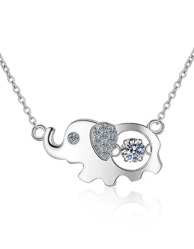 Elephant Dancing Moissanite Necklace Sterling Silver- N0452