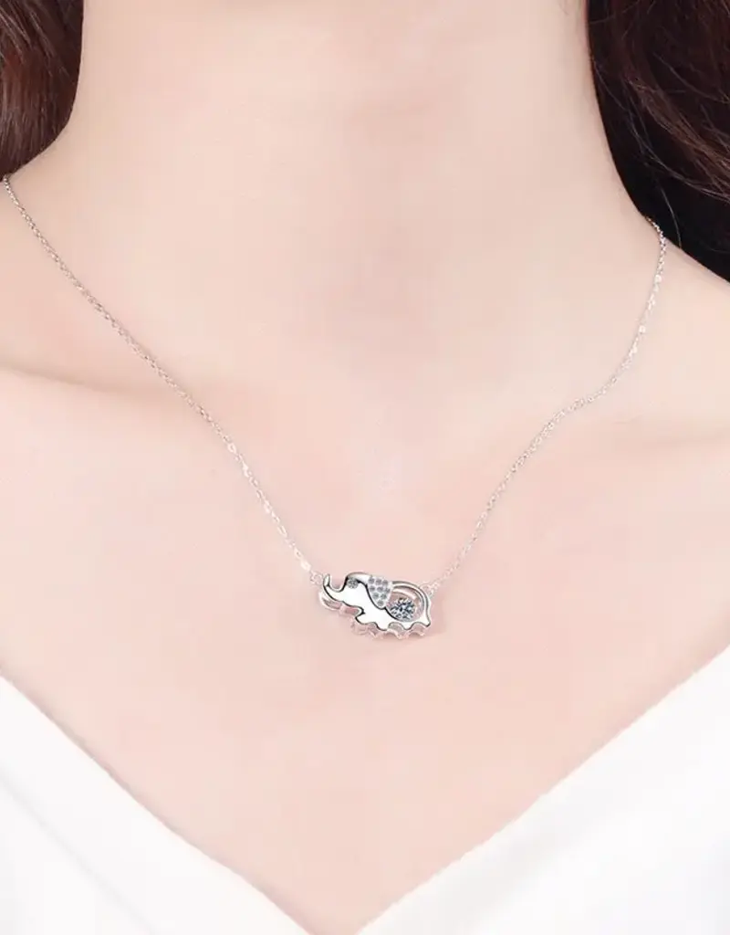 Elephant Dancing Moissanite Necklace Sterling Silver- N0452