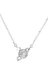 Planet Saturn Star Pendant Necklace Sterling Silver- N0651