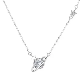 Planet Saturn Star Pendant Necklace Sterling Silver- N0651