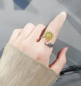 Sunflower Vine Fidget Spinner Ring, Solid Copper, Yellow - R0456-Y
