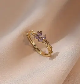 Purple Four Leaf Clover Stacking Ring, Solid Copper- R0715