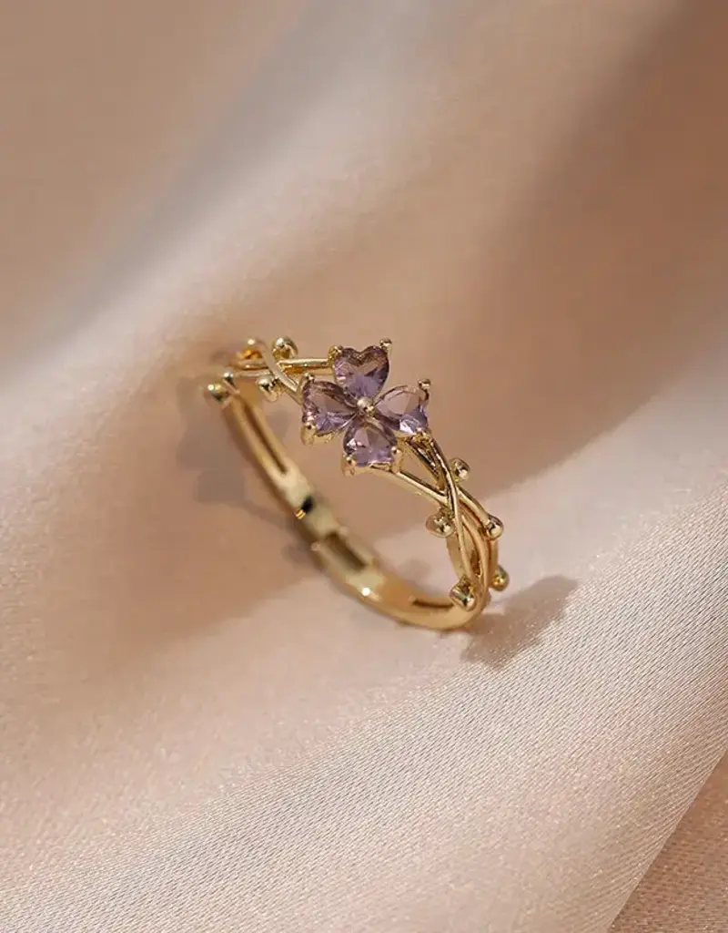 Purple Four Leaf Clover Stacking Ring, Solid Copper- R0715