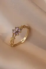 Purple Four Leaf Clover Stacking Ring, Solid Copper- R0715