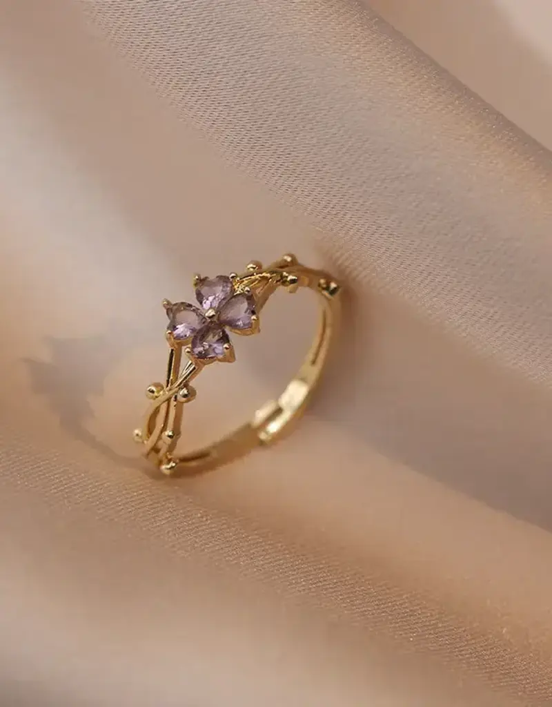 Purple Four Leaf Clover Stacking Ring, Solid Copper- R0715