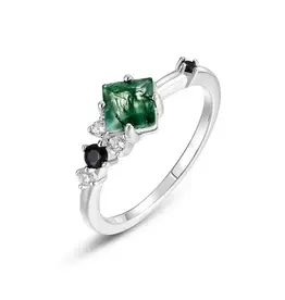 Square Moss Agate Stacking Ring - Sterling Silver