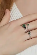 Square Moss Agate Stacking Ring - Sterling Silver
