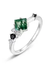 Square Moss Agate Stacking Ring - Sterling Silver