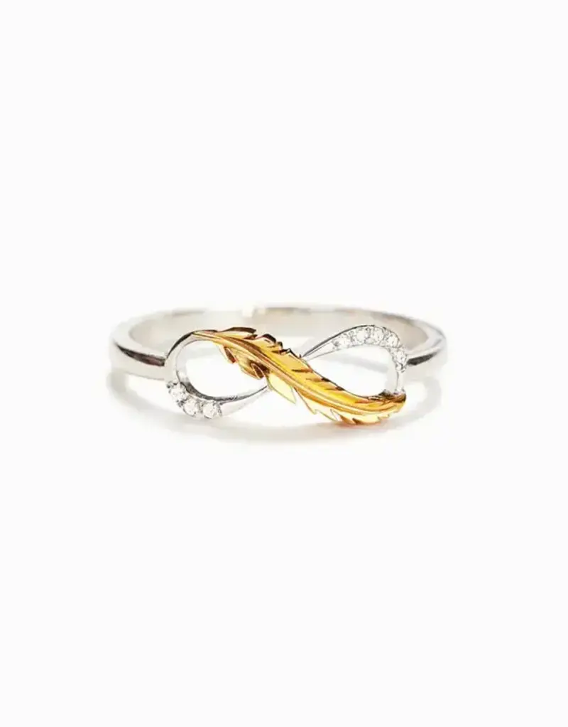 Two-Tone Infinity Feather Mobius Ring Sterling Silver
