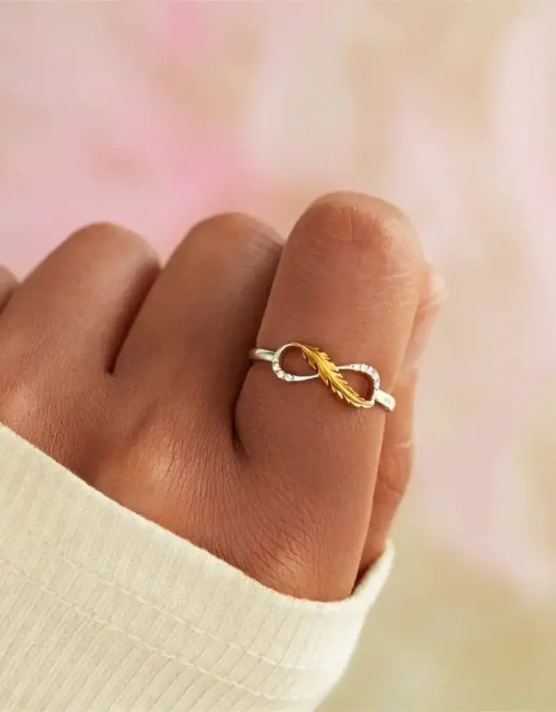 Two-Tone Infinity Feather Mobius Ring Sterling Silver