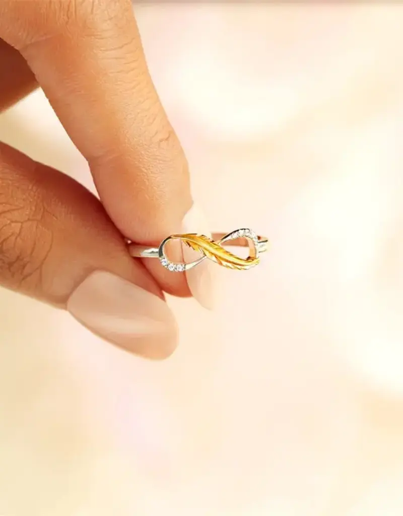 Two-Tone Infinity Feather Mobius Ring Sterling Silver
