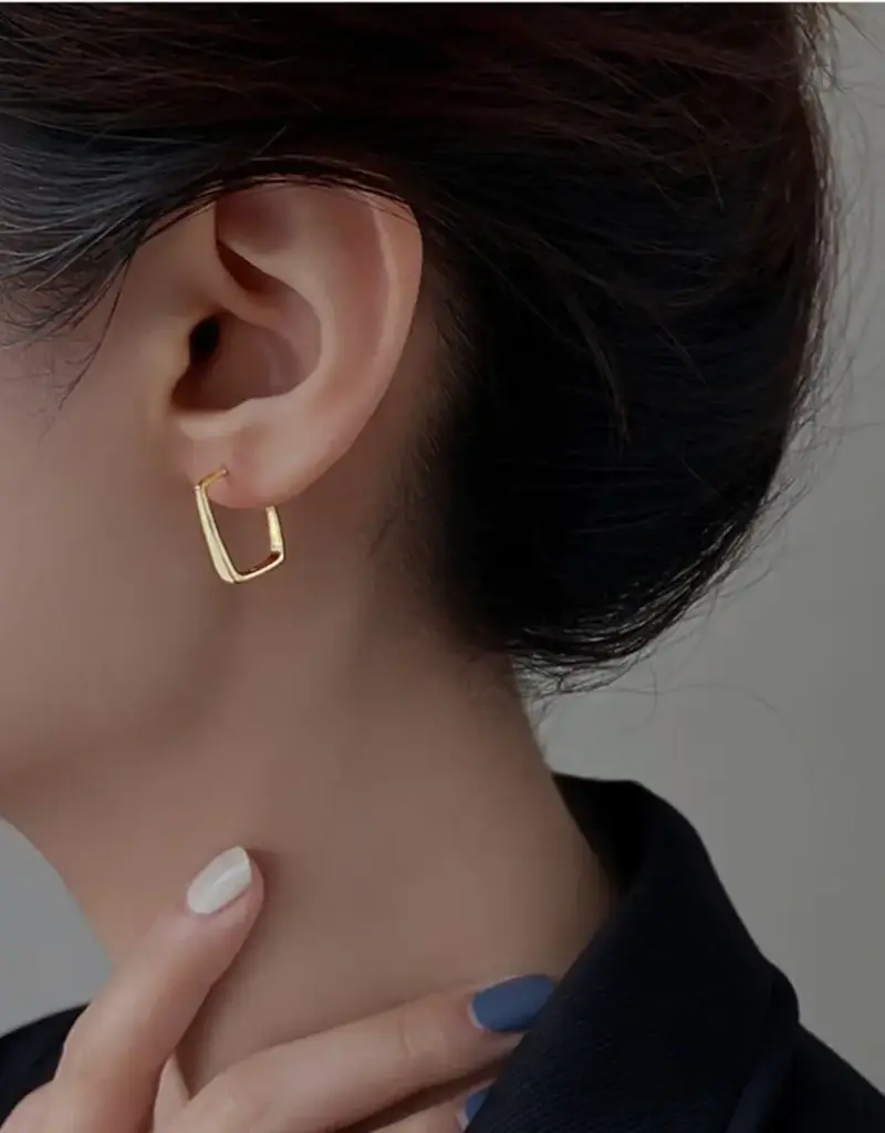 Minimalist Square Hoop Earrings- Sterling Silver