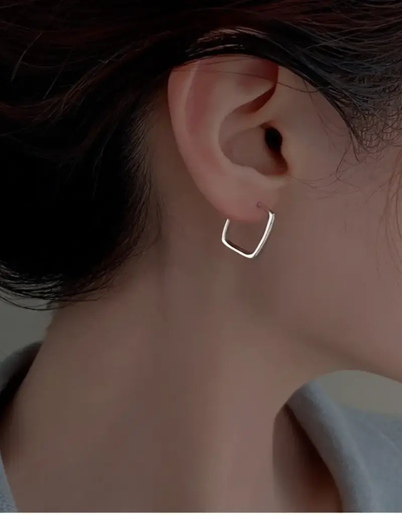 Minimalist Square Hoop Earrings- Sterling Silver