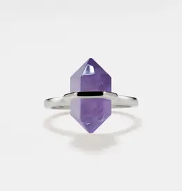 Hexagon Amethyst Crystal Ring- Sterling Silver