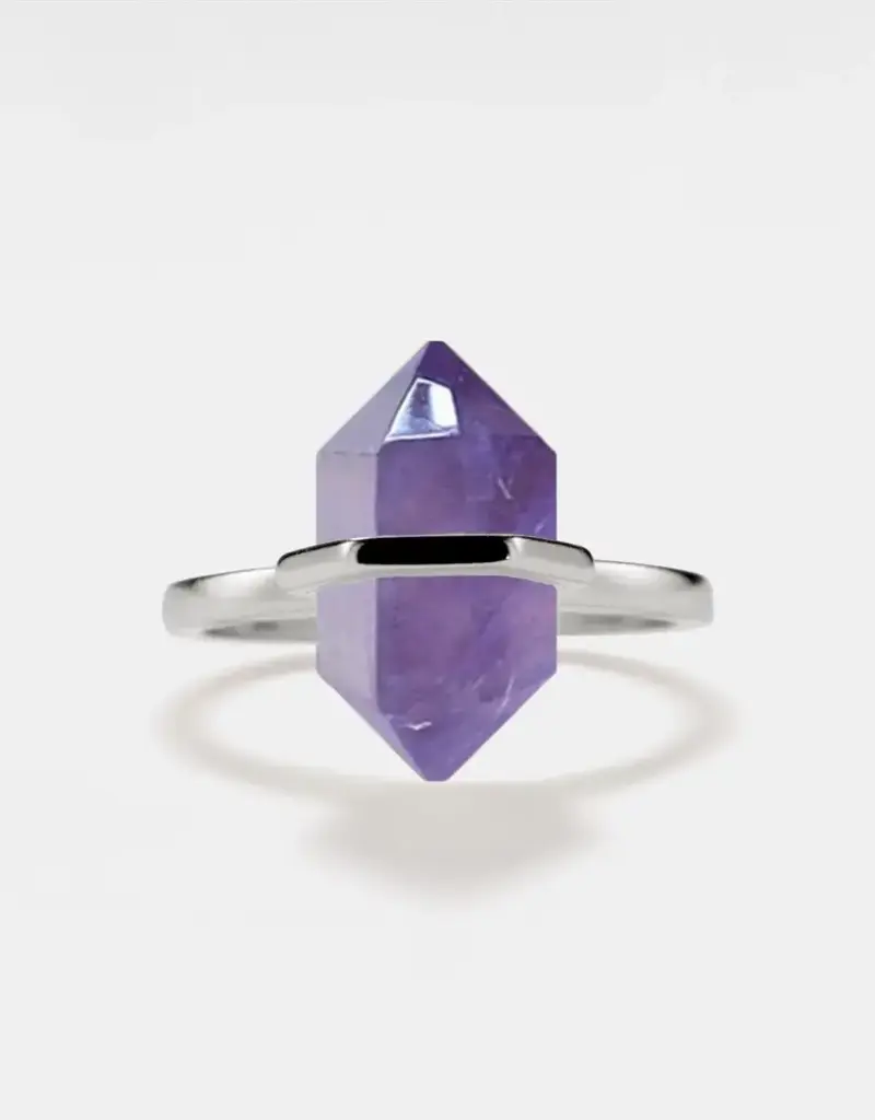 Hexagon Amethyst Crystal Ring- Sterling Silver