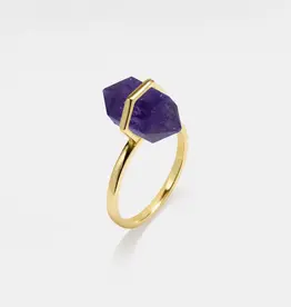 Hexagon Amethyst Crystal Ring- Sterling Silver Gold Plated