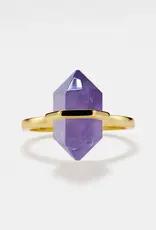 Hexagon Amethyst Crystal Ring- Sterling Silver Gold Plated