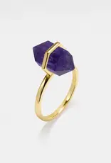 Hexagon Amethyst Crystal Ring- Sterling Silver Gold Plated