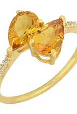 Citrine & White Topaz Band- 14K Gold Plated Silver Ring- Size 8- IR41401-8