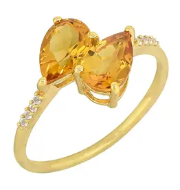 Citrine & White Topaz Band- 14K Gold Plated Silver Ring- Size 8- IR41401-8