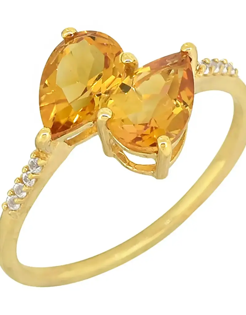 Citrine & White Topaz Band- 14K Gold Plated Silver Ring- Size 8- IR41401-8