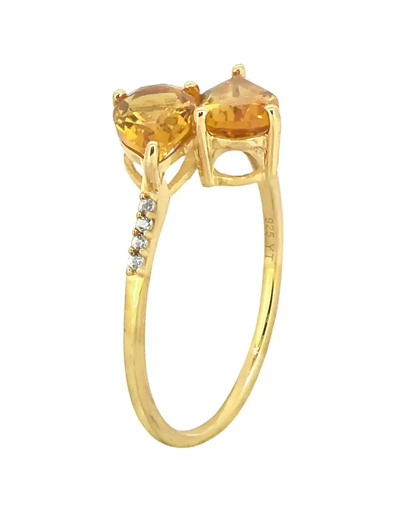 Citrine & White Topaz Band- 14K Gold Plated Silver Ring- Size 8- IR41401-8