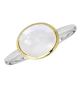 Rainbow Moonstone Solitaire Ring- 14k Gold Over Silver