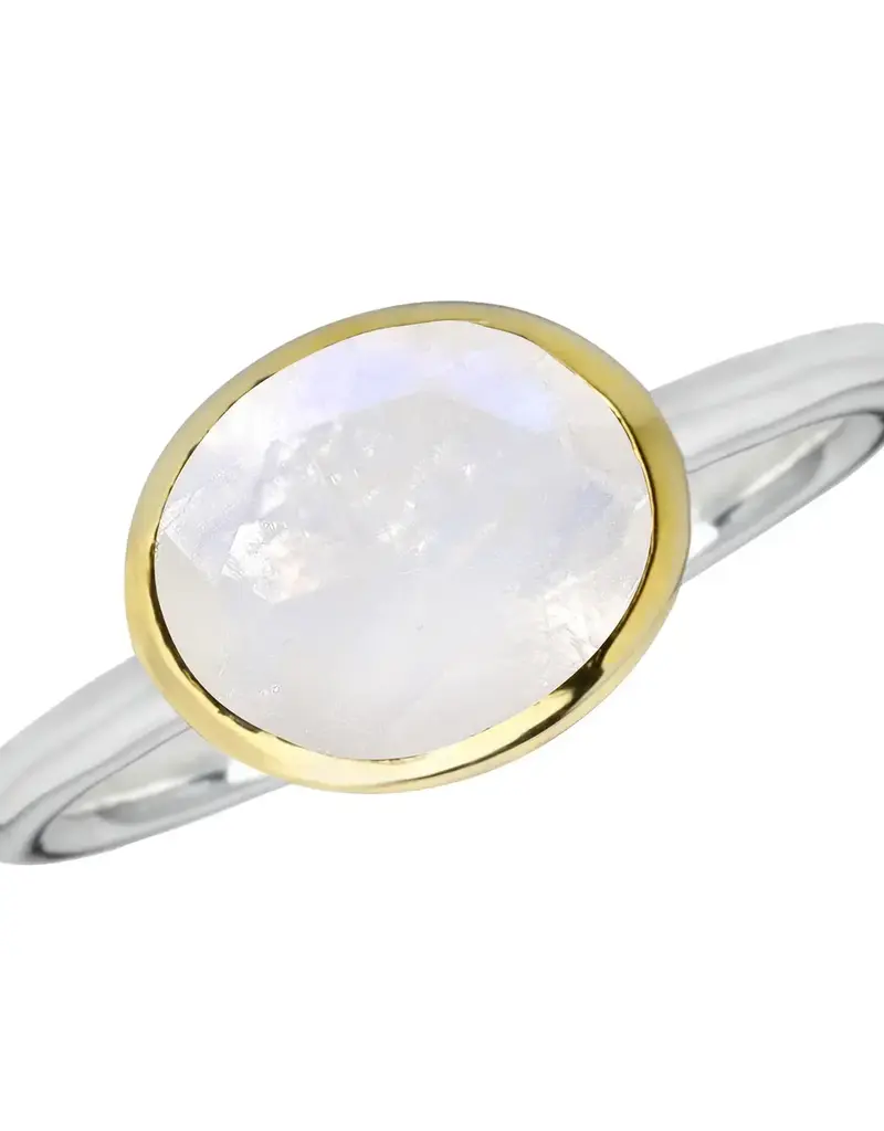 Rainbow Moonstone Solitaire Ring- 14k Gold Over Silver