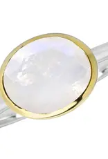 Rainbow Moonstone Solitaire Ring- 14k Gold Over Silver